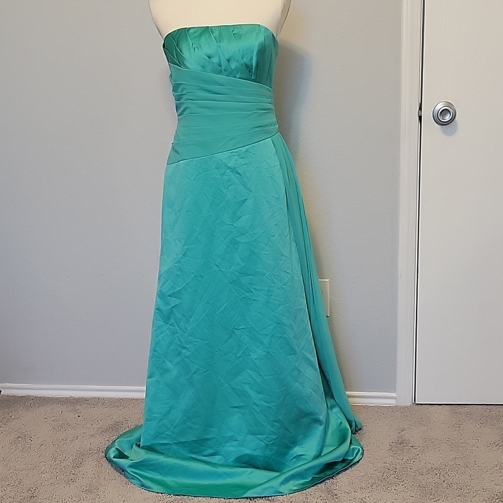 David's Bridal Elegant Teal Strapless Evening Gown